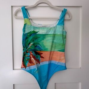 Aritzia Babaton Contour Bodysuit Palm Tree/Sunset pattern Size Small